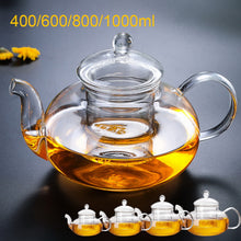 Load image into Gallery viewer, 400/600/800/1000ml Heat Resistant Glass Flower Tea Pot Practical Clear Tea Kettle With Infuser Tea Leaf Herbal Coffee Pot
