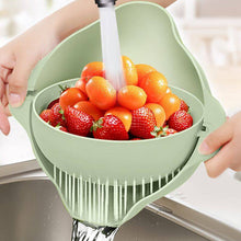 Load image into Gallery viewer, Rotatable Wheat Straw Double Layer Drain Basket Kitchen Washing Fruit Vegatable Cleaning Basin Tub Pot Fruit Basket Drain Plate
