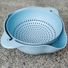 Load image into Gallery viewer, Rotatable Wheat Straw Double Layer Drain Basket Kitchen Washing Fruit Vegatable Cleaning Basin Tub Pot Fruit Basket Drain Plate
