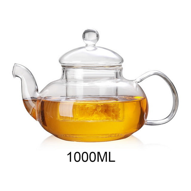 400/600/800/1000ml Heat Resistant Glass Flower Tea Pot Practical Clear Tea Kettle With Infuser Tea Leaf Herbal Coffee Pot